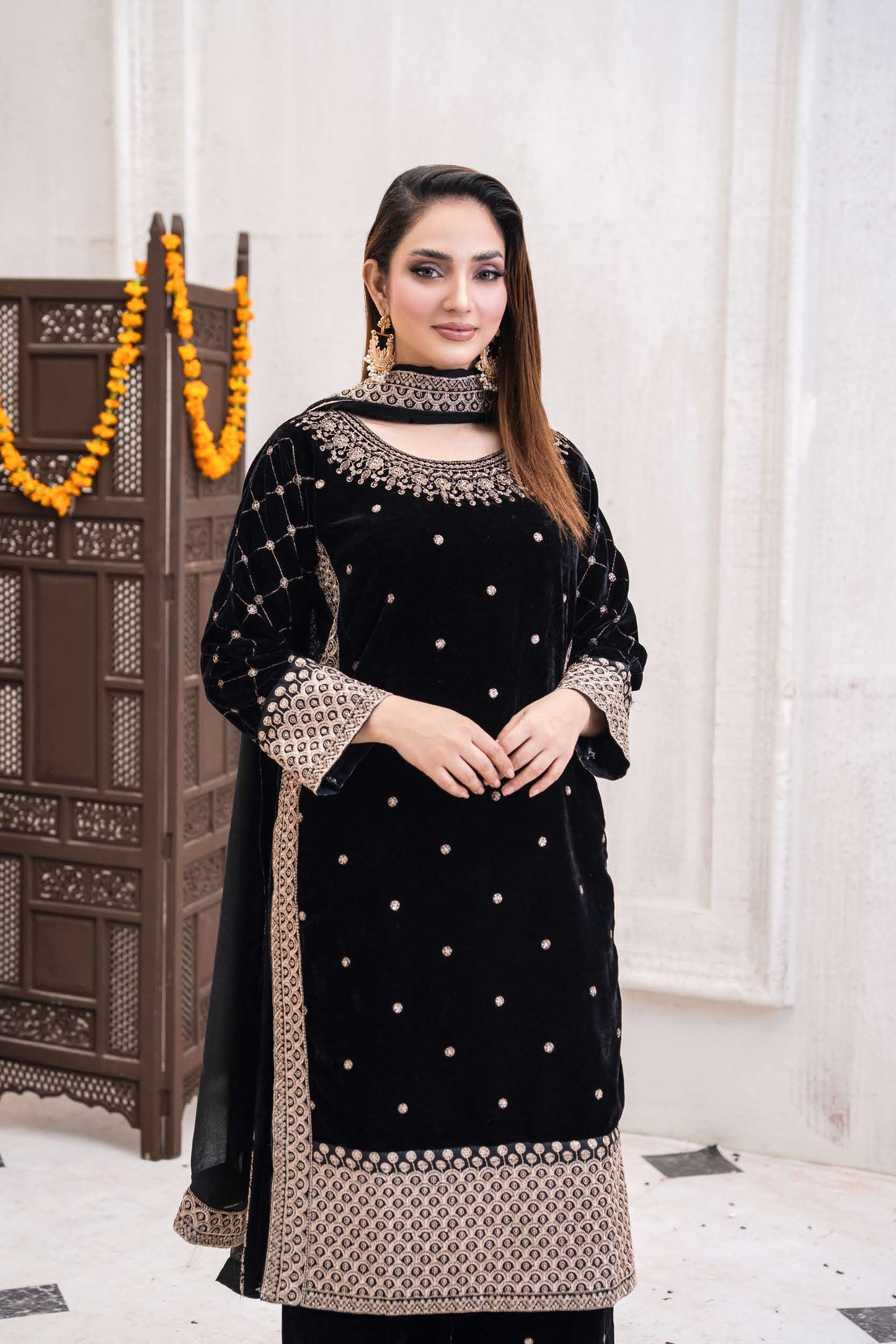 Festlicher Velvet Suit – Luxuriöser 3-teilig- Schwarz