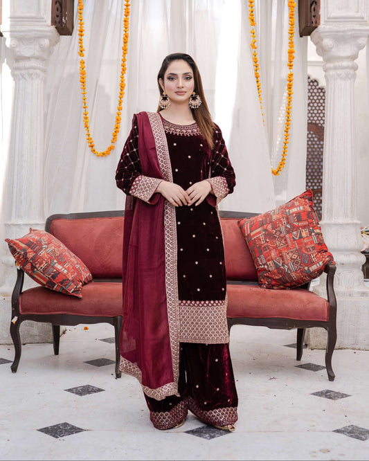 Festlicher Velvet Suit – Luxuriöser 3-teilig- Maroon