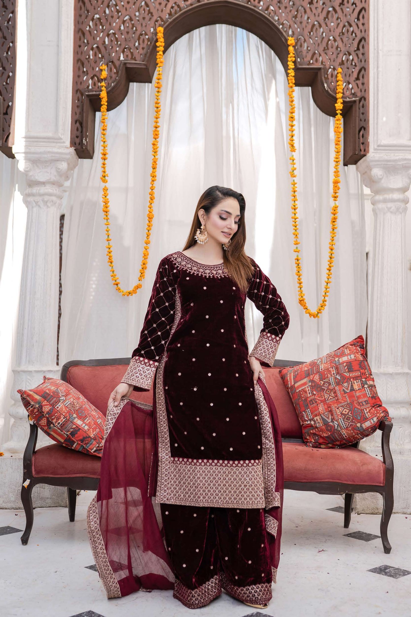 Festlicher Velvet Suit – Luxuriöser 3-teilig- Maroon