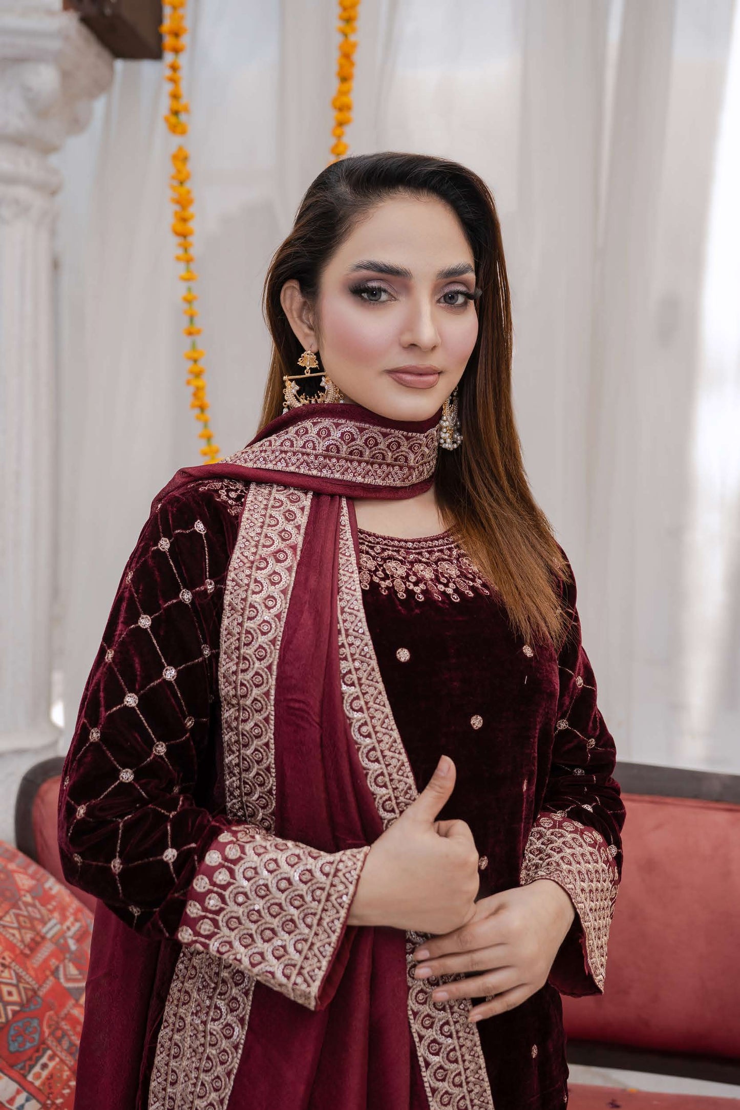 Festlicher Velvet Suit – Luxuriöser 3-teilig- Maroon