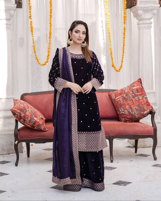 Festlicher Velvet Suit – Luxuriöser 3-teilig- Violett