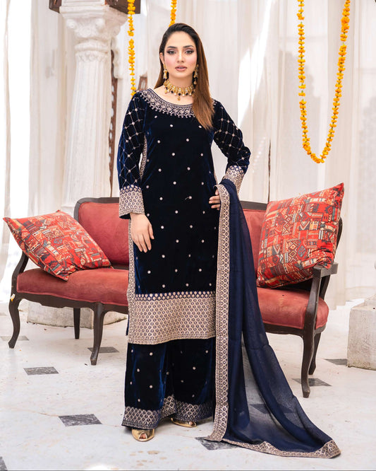 Festlicher Velvet Suit – Luxuriöser 3-teilig- Midnight Navy