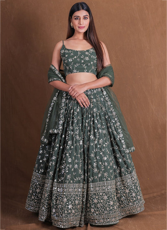 Olive Green Georgette Lehenga Choli