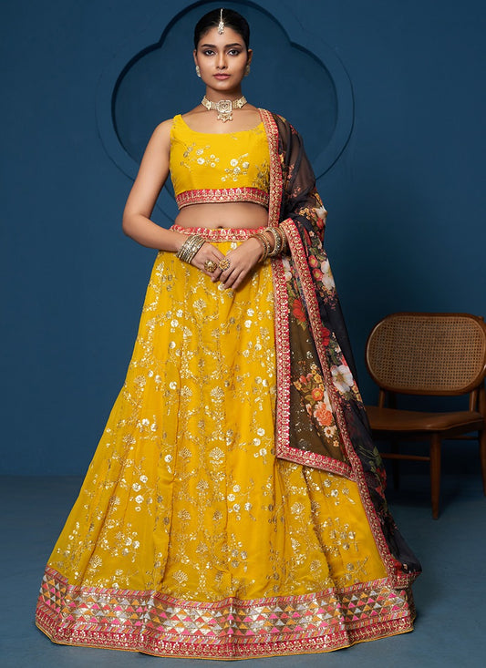 Yellow Georgette Lehenga Choli