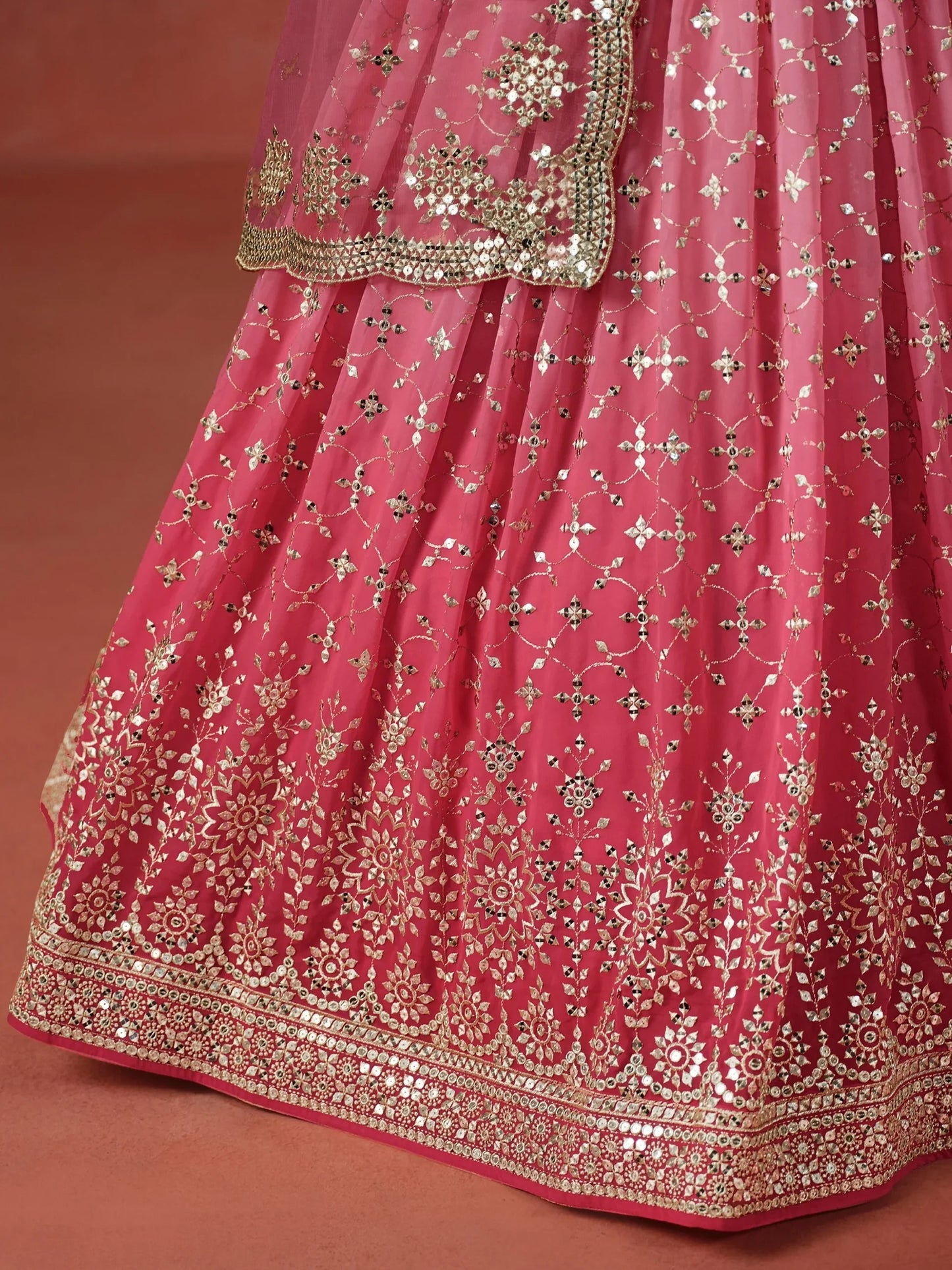 Peach Pink Georgette Sequins Work Lehenga Choli