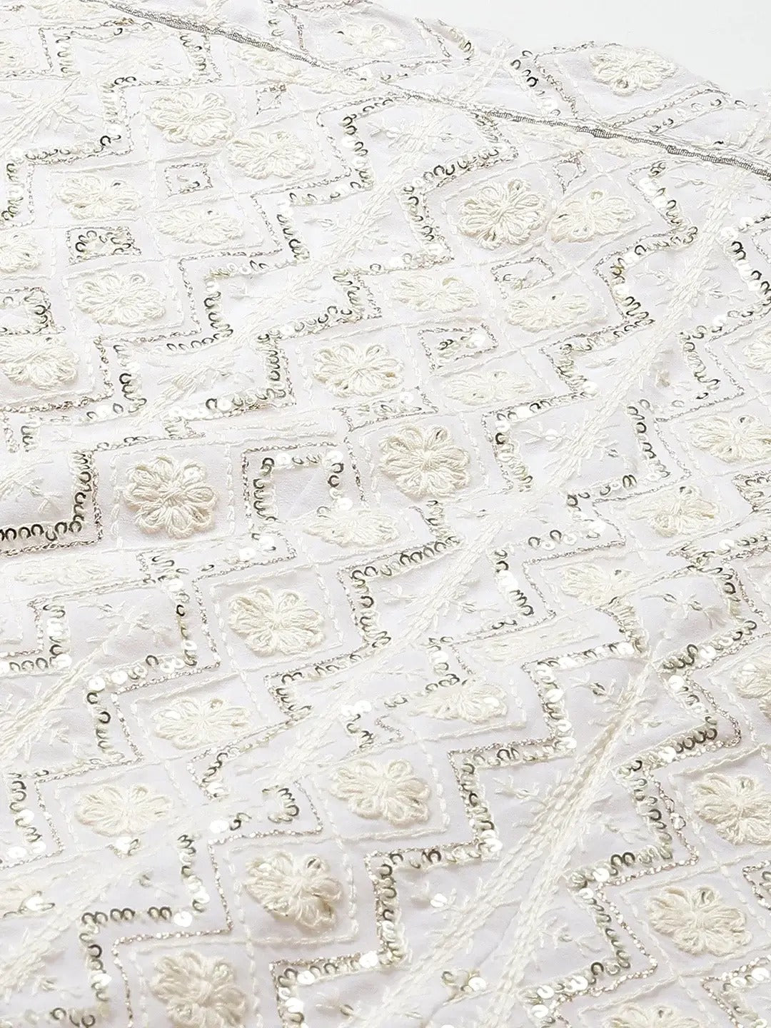 White Embroidered Georgette Lehenga Set