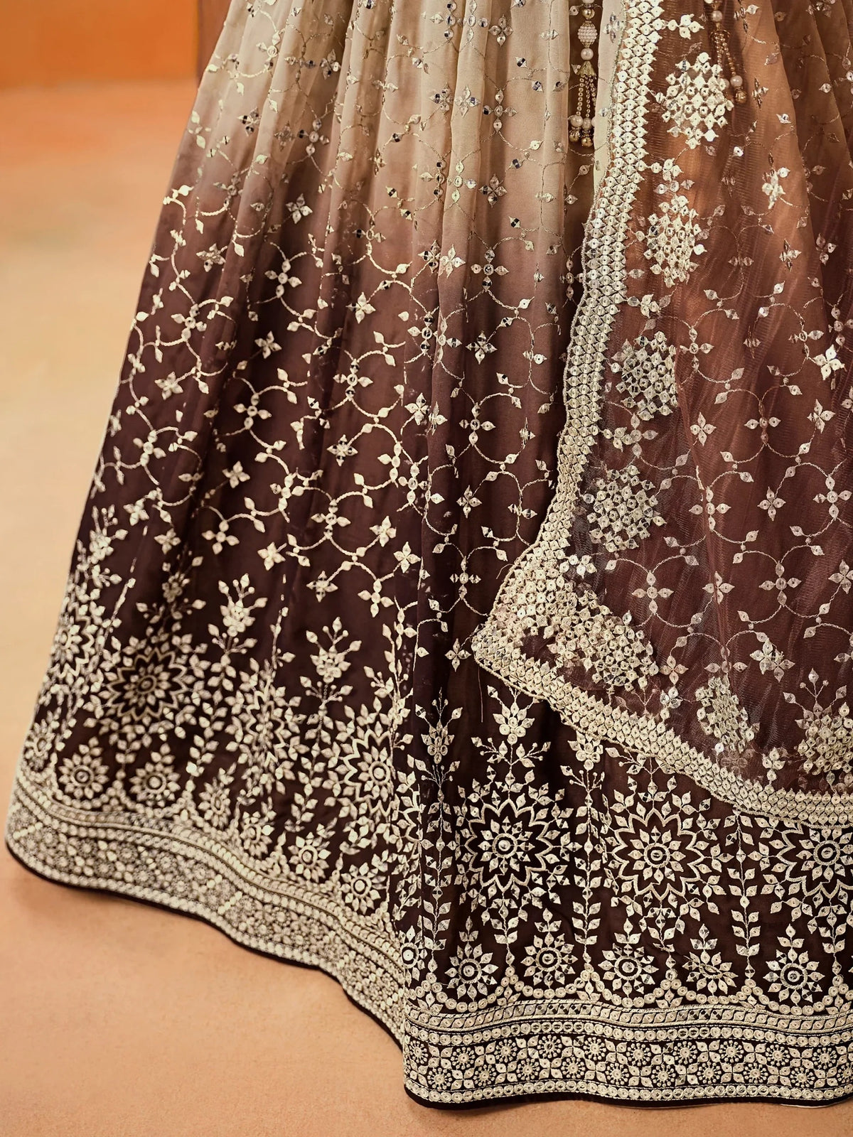 Brown Georgette Sequins Work Lehenga Choli