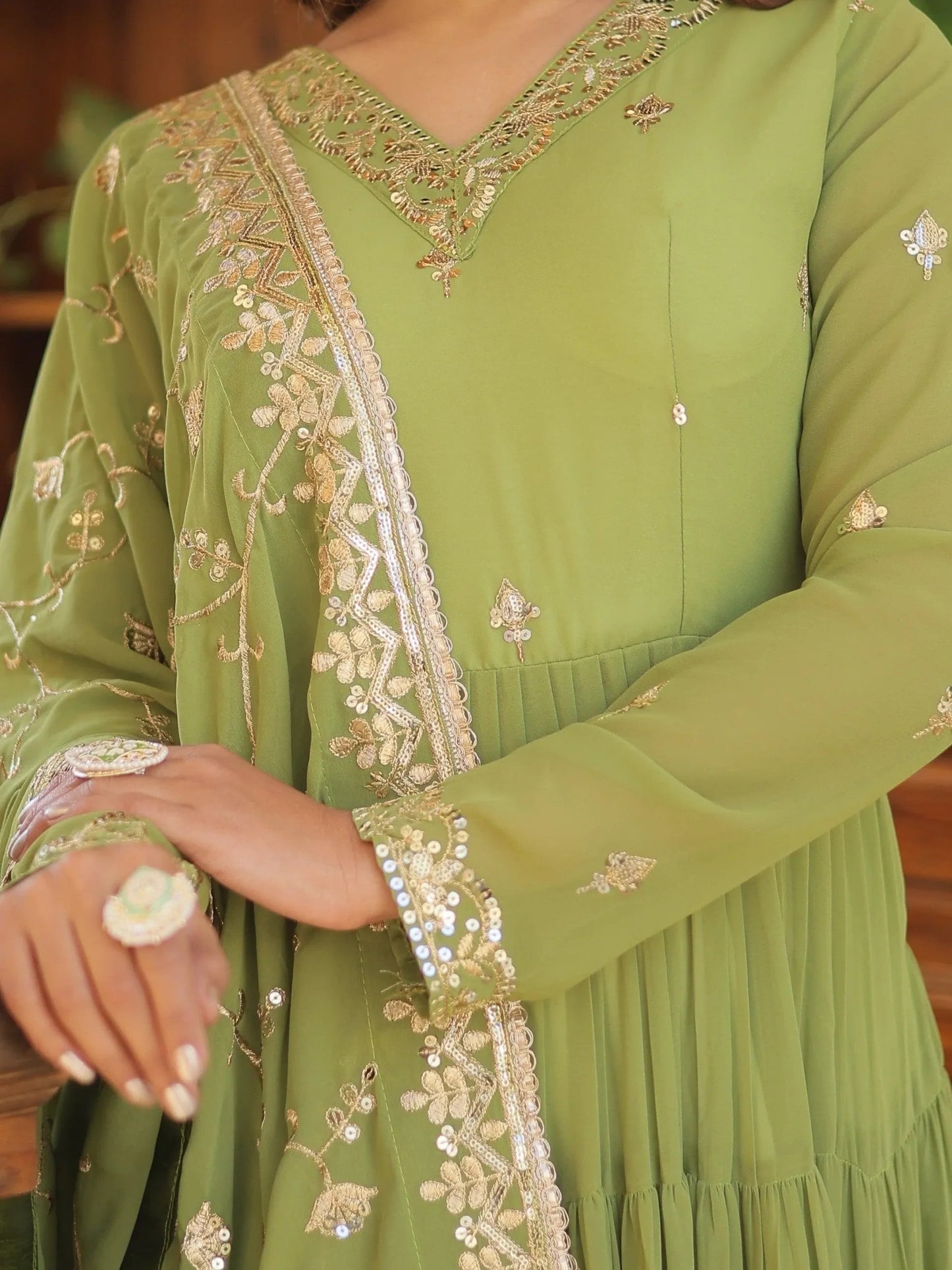 Green Georgette Festival Wear Gown With Dupatta