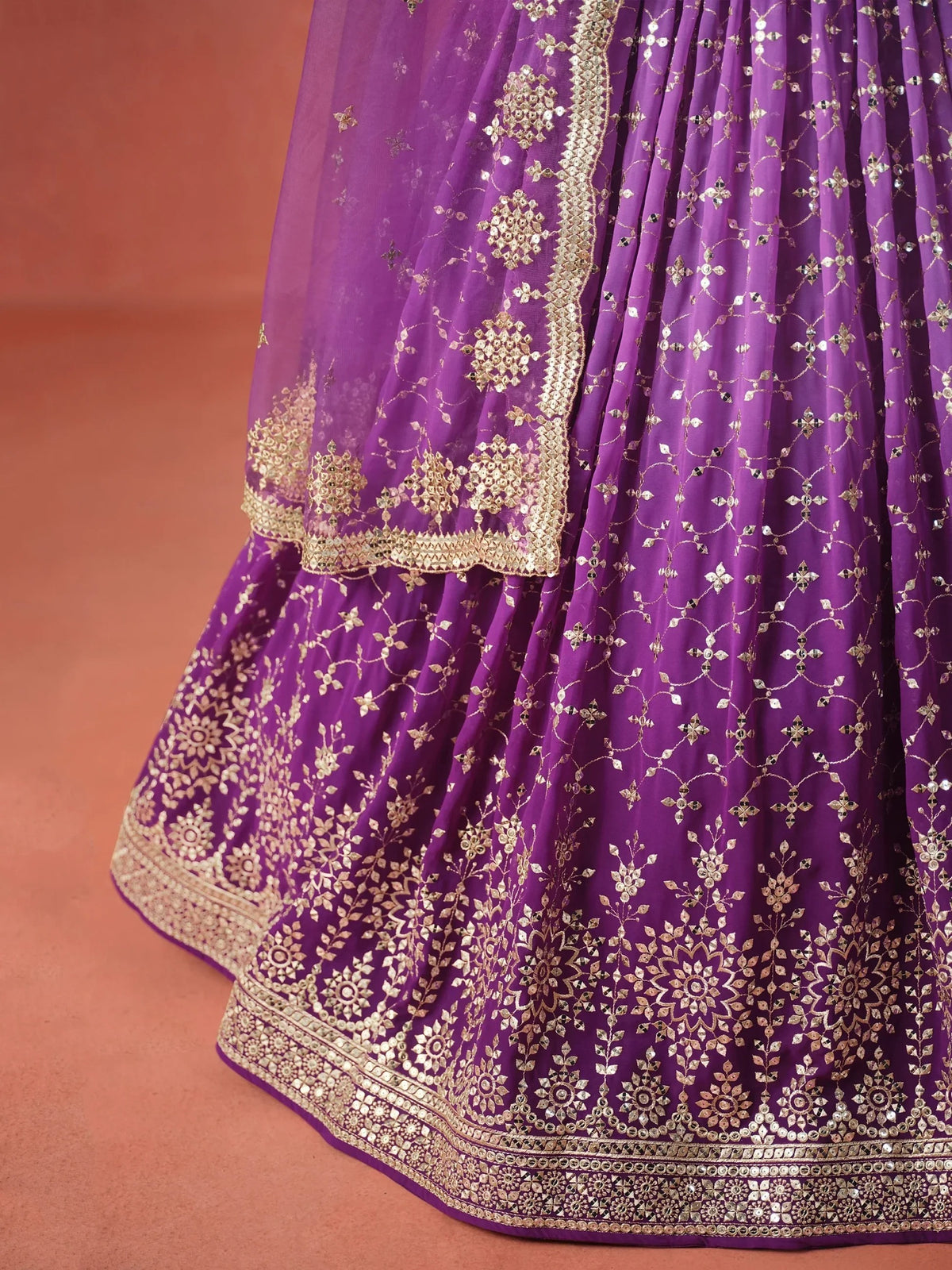 Purple Georgette Sequins Work Lehenga Choli