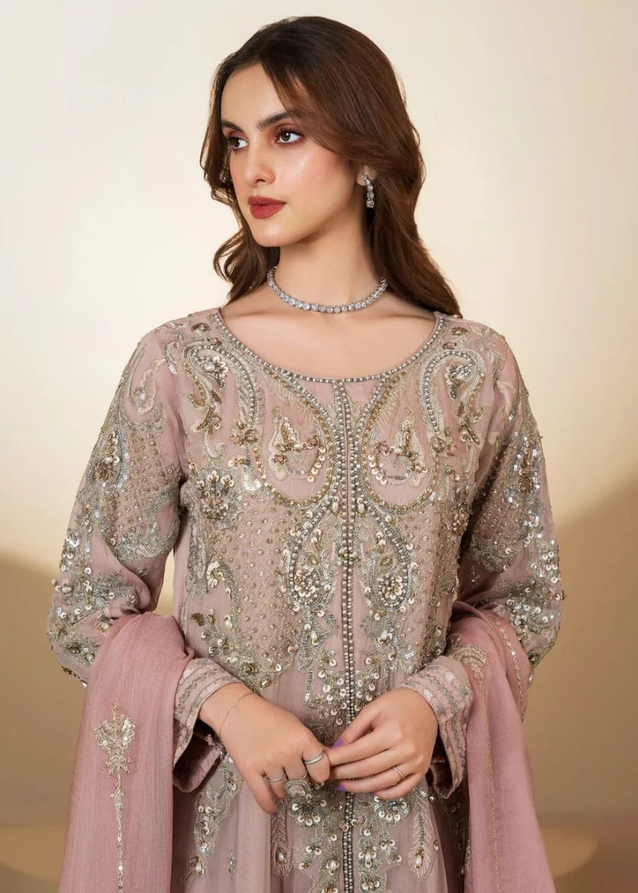 Chiffon Handwork Maxi Pink