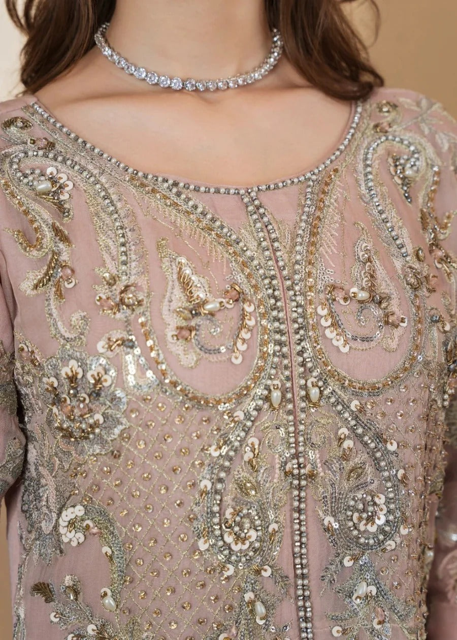 Chiffon Handwork Maxi Pink