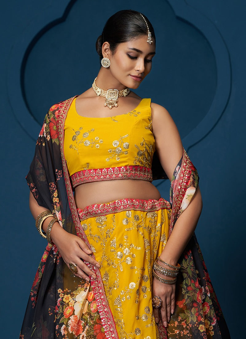 Yellow Georgette Lehenga Choli