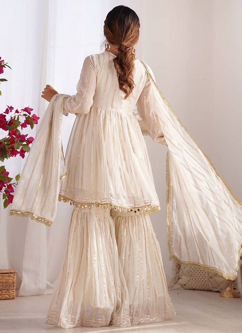 Cream Festival Wear Sharara Suit
