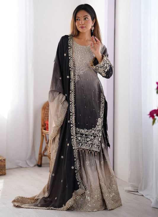Black Chinon Sharara Suit
