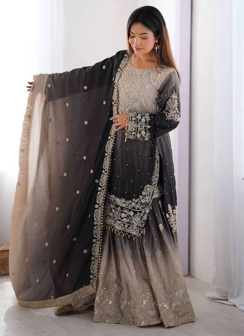 Black Chinon Sharara Suit