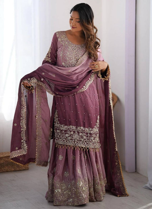 Dusty Pink Chinon Sharara Suit