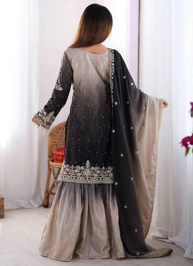 Black Chinon Sharara Suit