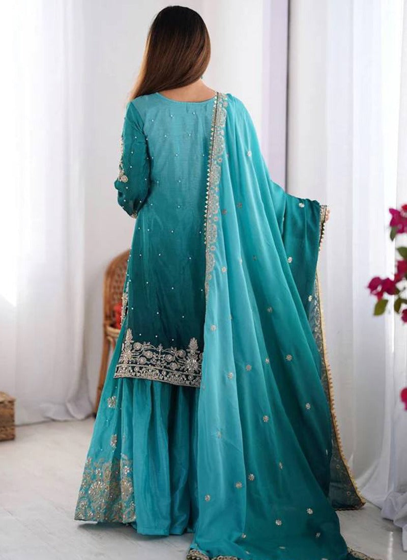 Sky Blue Chinon Sharara Suit