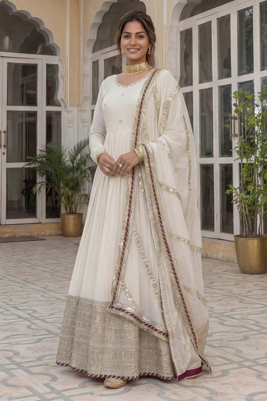 Elegantes Weißes Georgette Anarkali