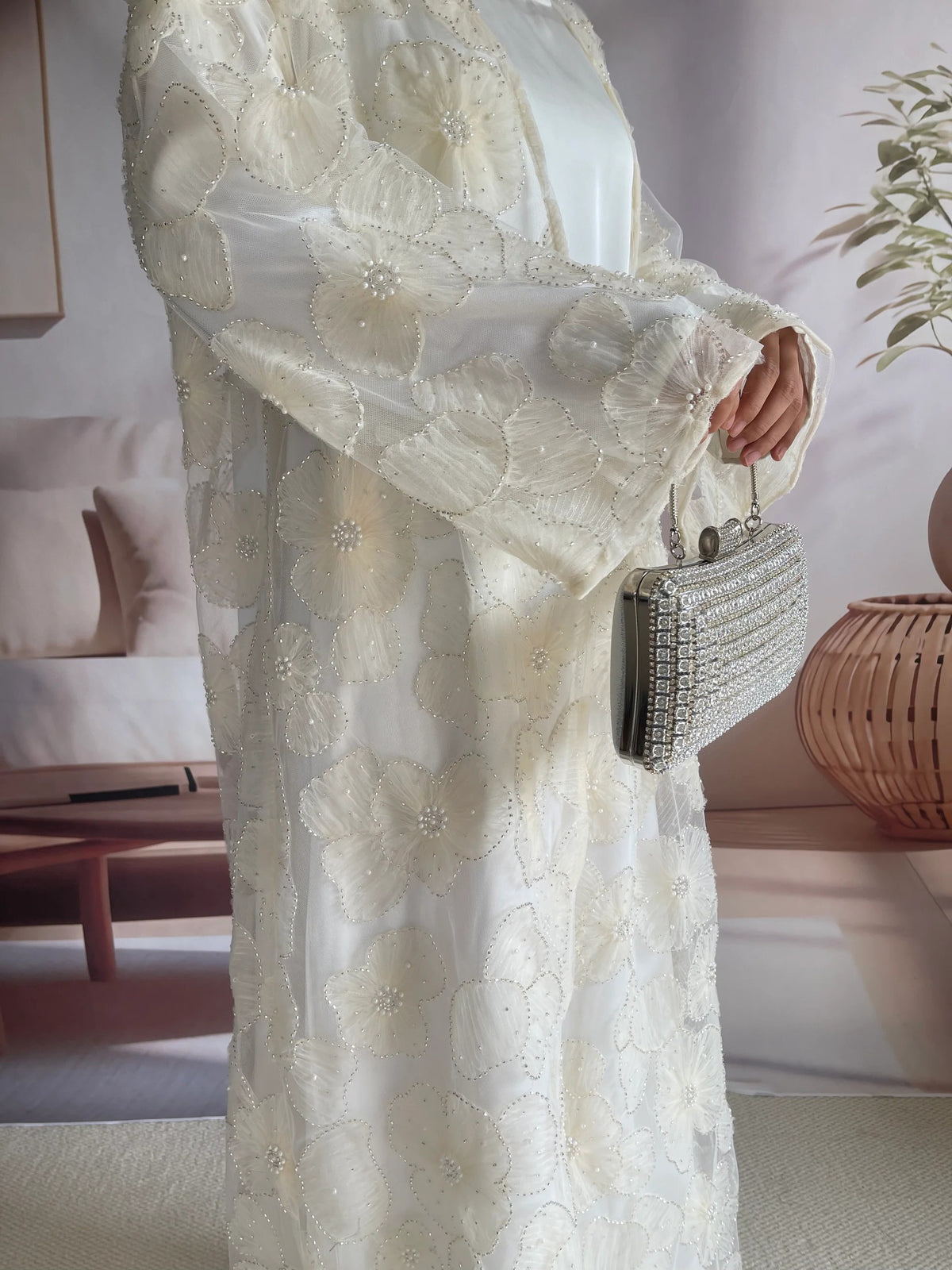 Open Abaya Floral Yellow