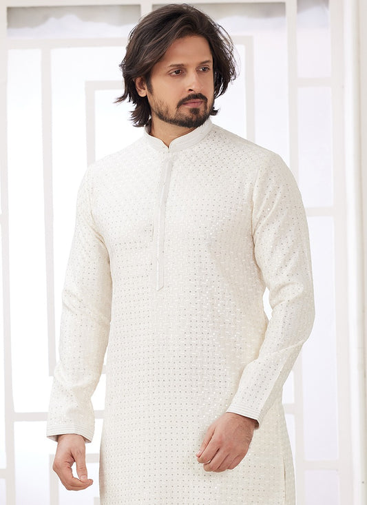 Cream Kurta Pajama aus Art Silk – Festliche Herrenmode