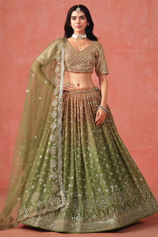 Mehendi Georgette Sequins Work Lehenga Choli