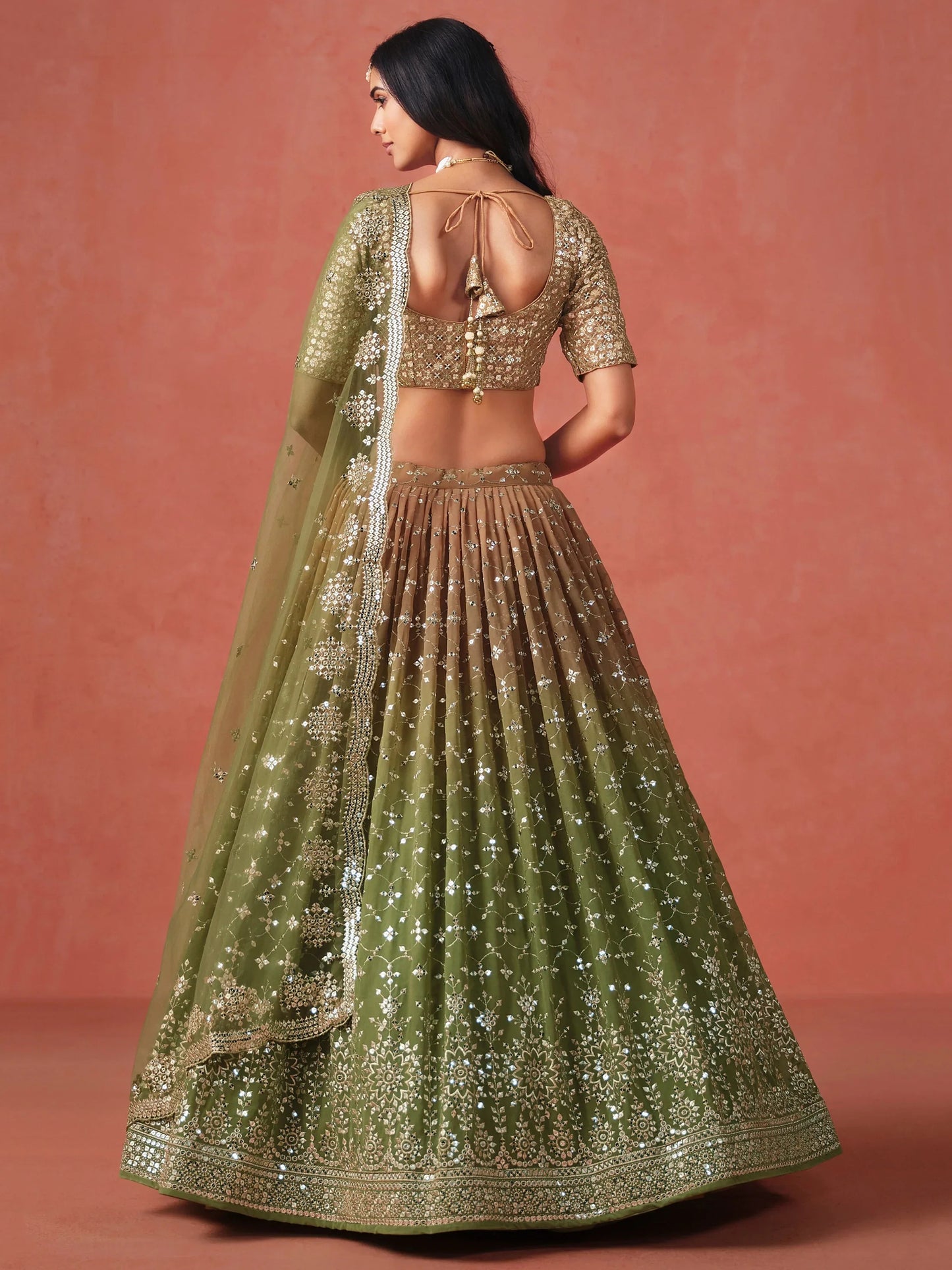 Mehendi Georgette Sequins Work Lehenga Choli