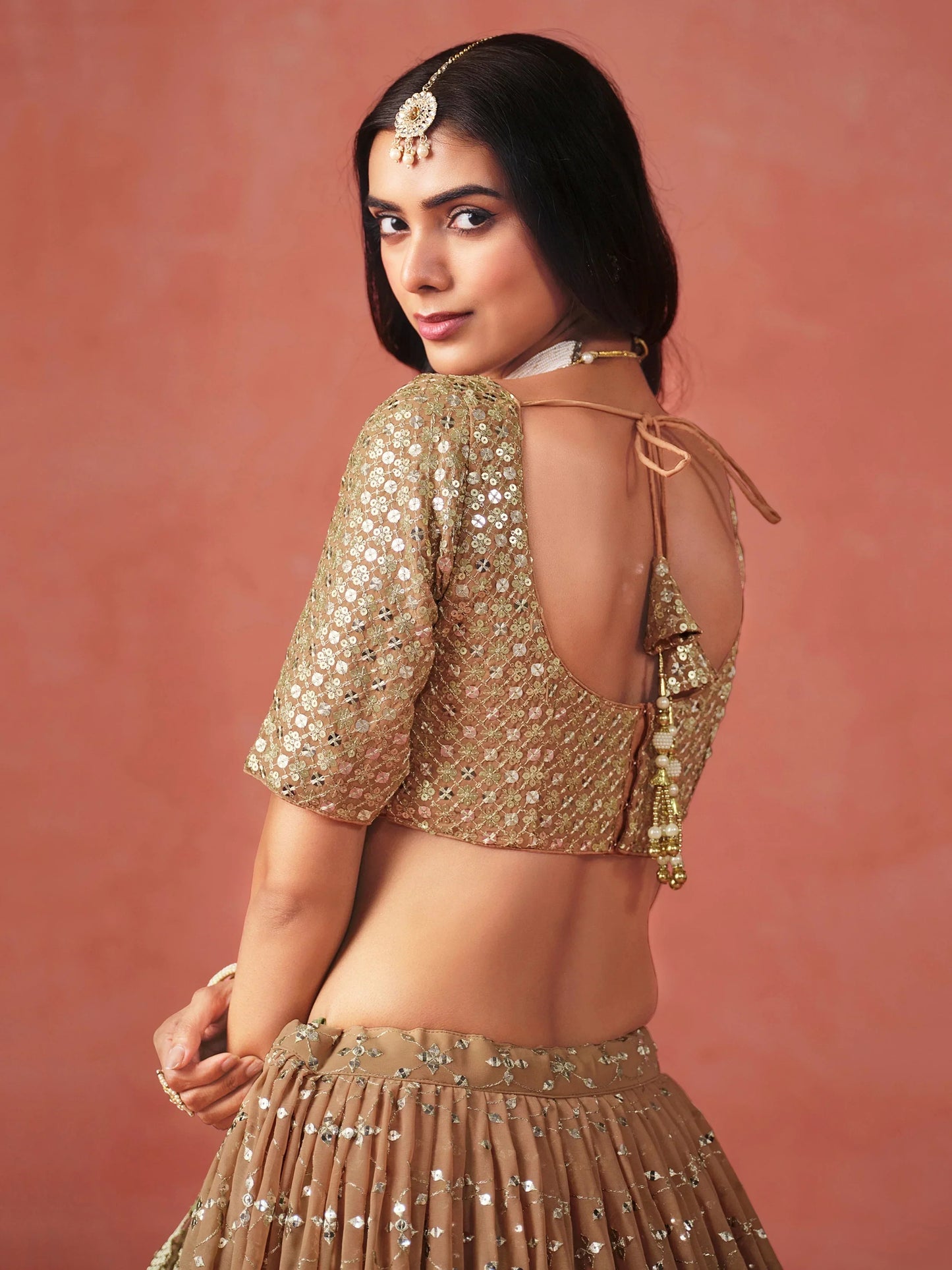 Mehendi Georgette Sequins Work Lehenga Choli