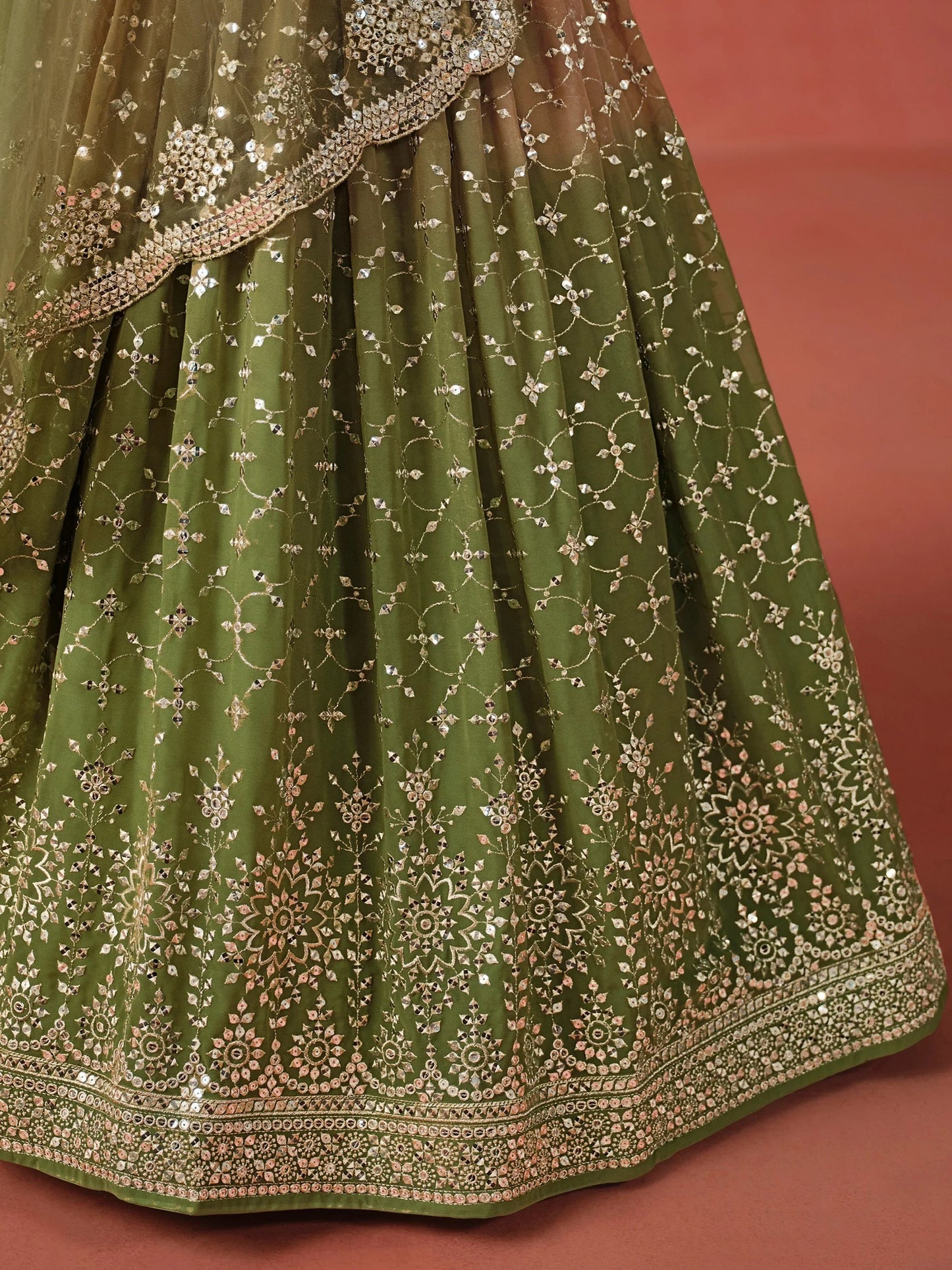 Mehendi Georgette Sequins Work Lehenga Choli