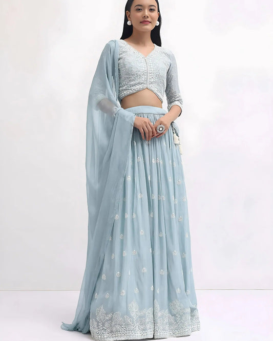 Baby Blue Sequin Georgette Lehenga Set