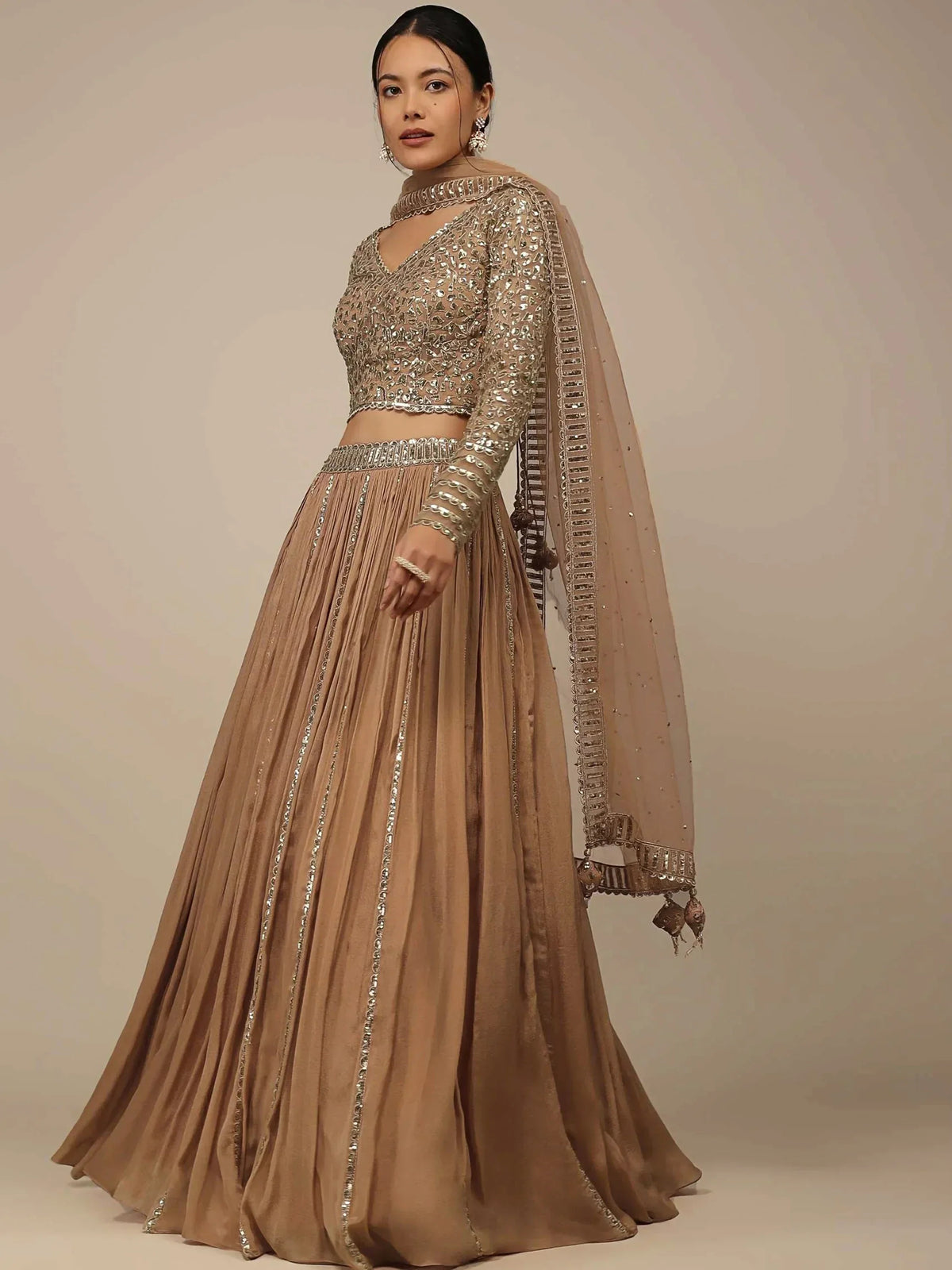 Beige Sequins Georgette Lehenga Choli
