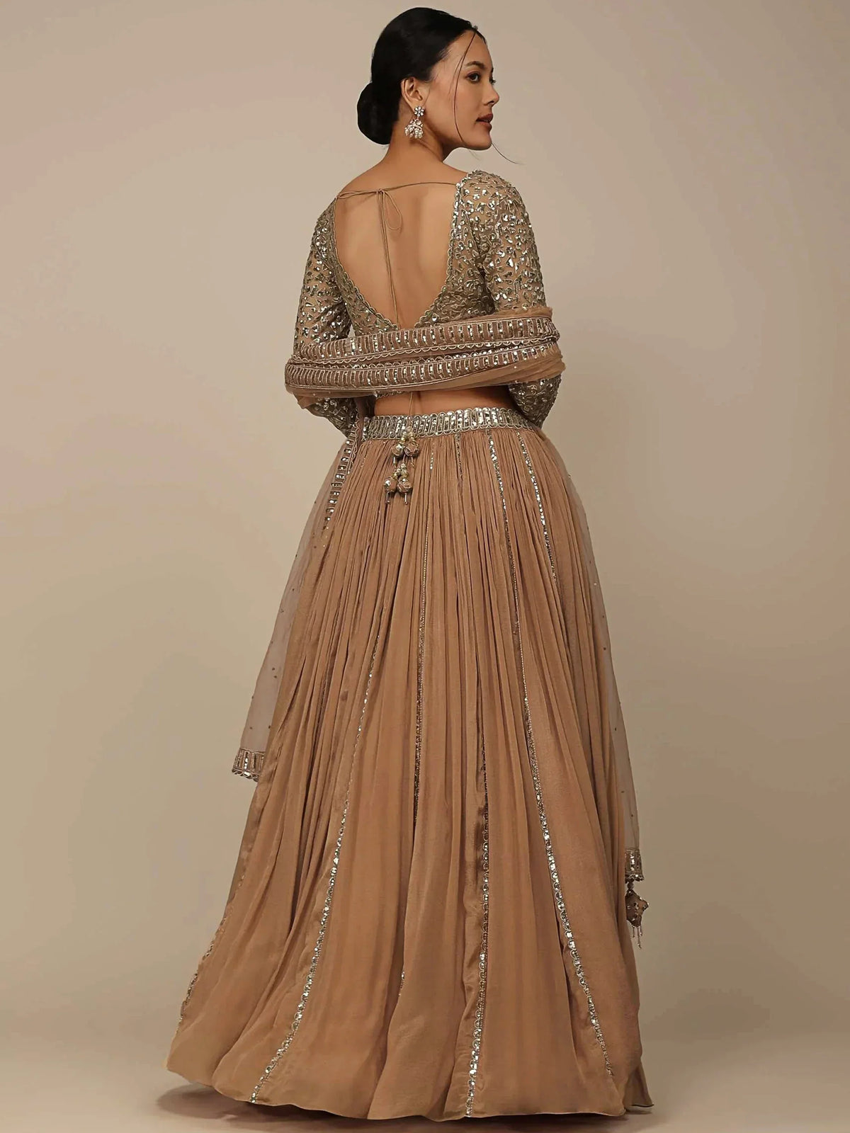 Beige Sequins Georgette Lehenga Choli