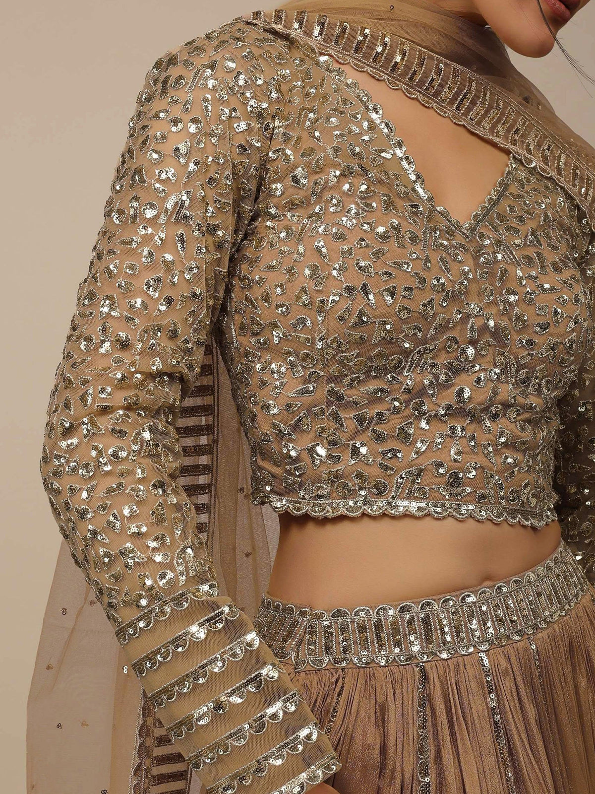 Beige Sequins Georgette Lehenga Choli