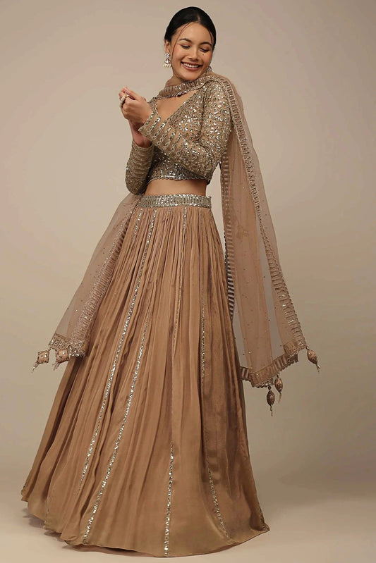 Beige Sequins Georgette Lehenga Choli