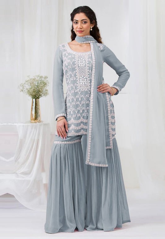 Faux Georgette Gharara Suit- 4 Farben