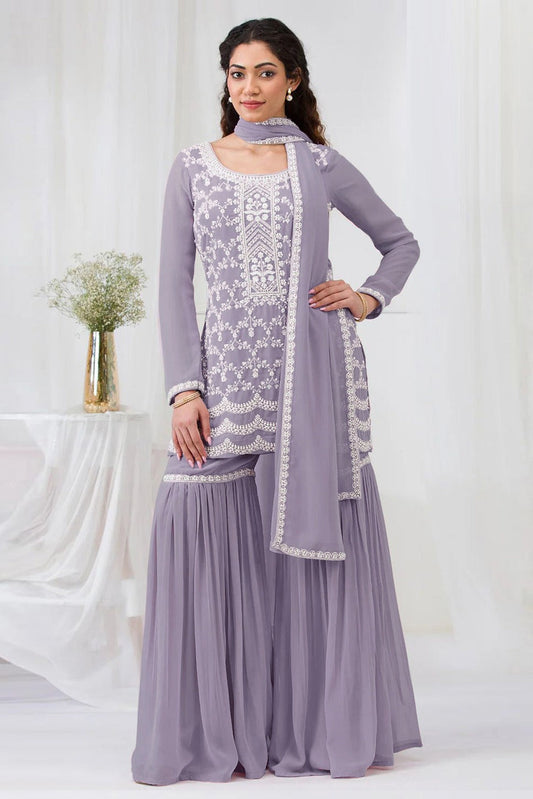 Faux Georgette Gharara Suit- 4 Farben