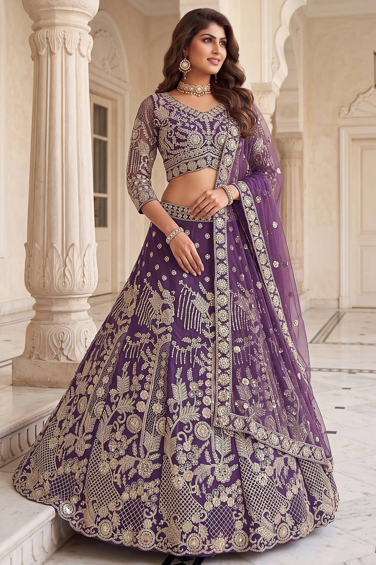 Lavender Georgette Sequins Work Lehenga Choli