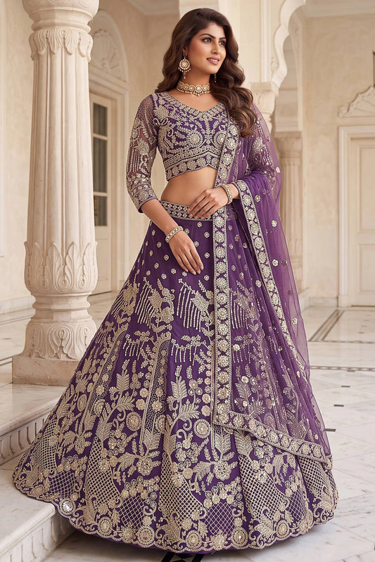 Lavender Georgette Sequins Work Lehenga Choli