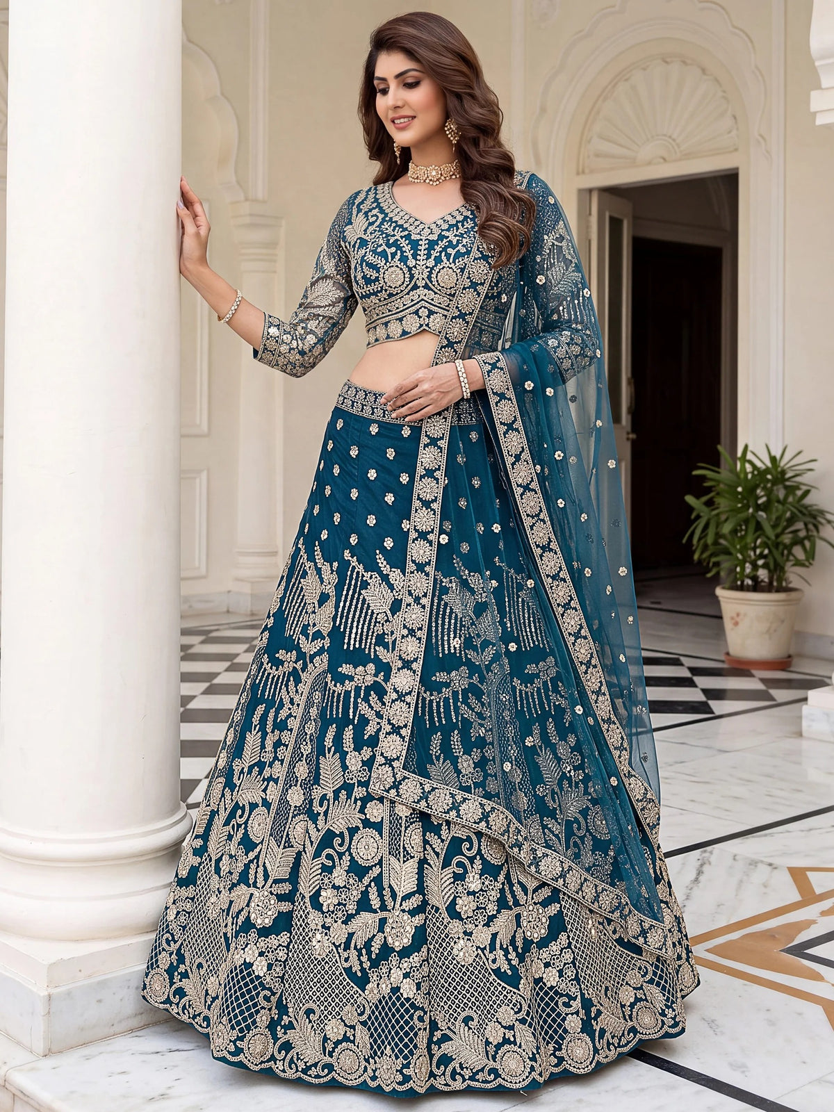 Lavender Georgette Sequins Work Lehenga Choli