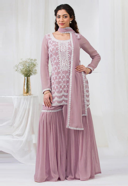 Faux Georgette Gharara Suit- 4 Farben