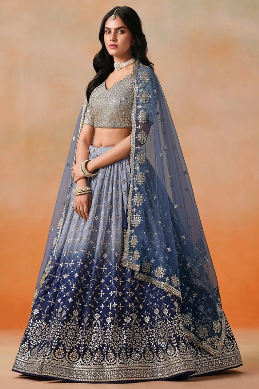 Navy Georgette Sequins Work Lehenga Choli