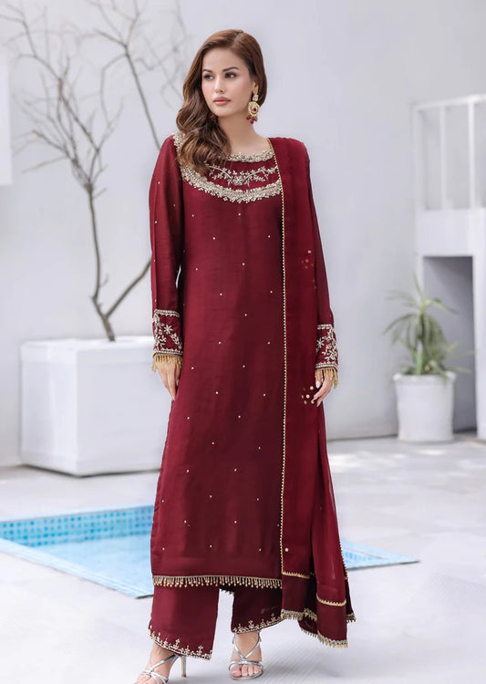 Maroon Raw Silk Handwork Suit