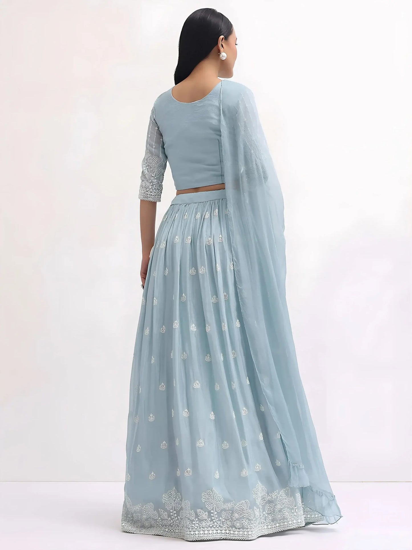 Baby Blue Sequin Georgette Lehenga Set