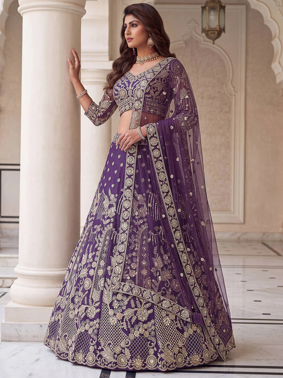 Lavender Georgette Sequins Work Lehenga Choli