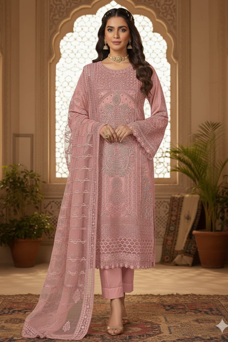 Premium Organza 3-Piece Set – 357- Dusty Pink