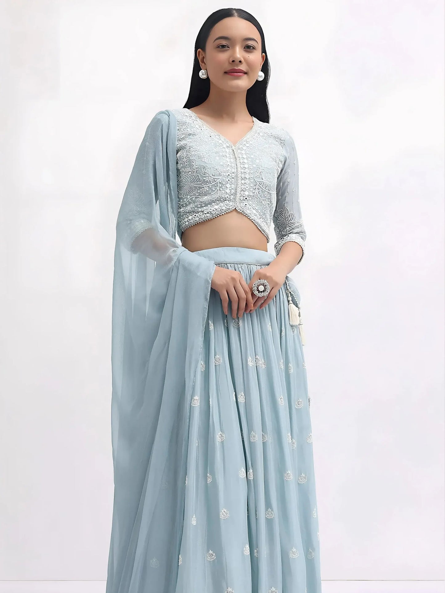 Baby Blue Sequin Georgette Lehenga Set
