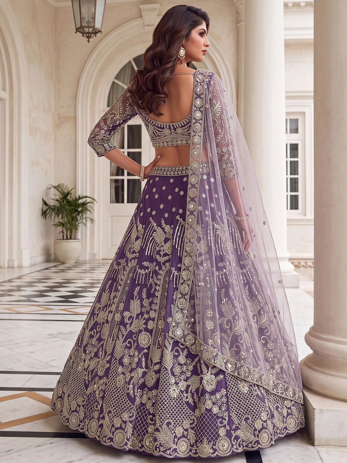 Lavender Georgette Sequins Work Lehenga Choli