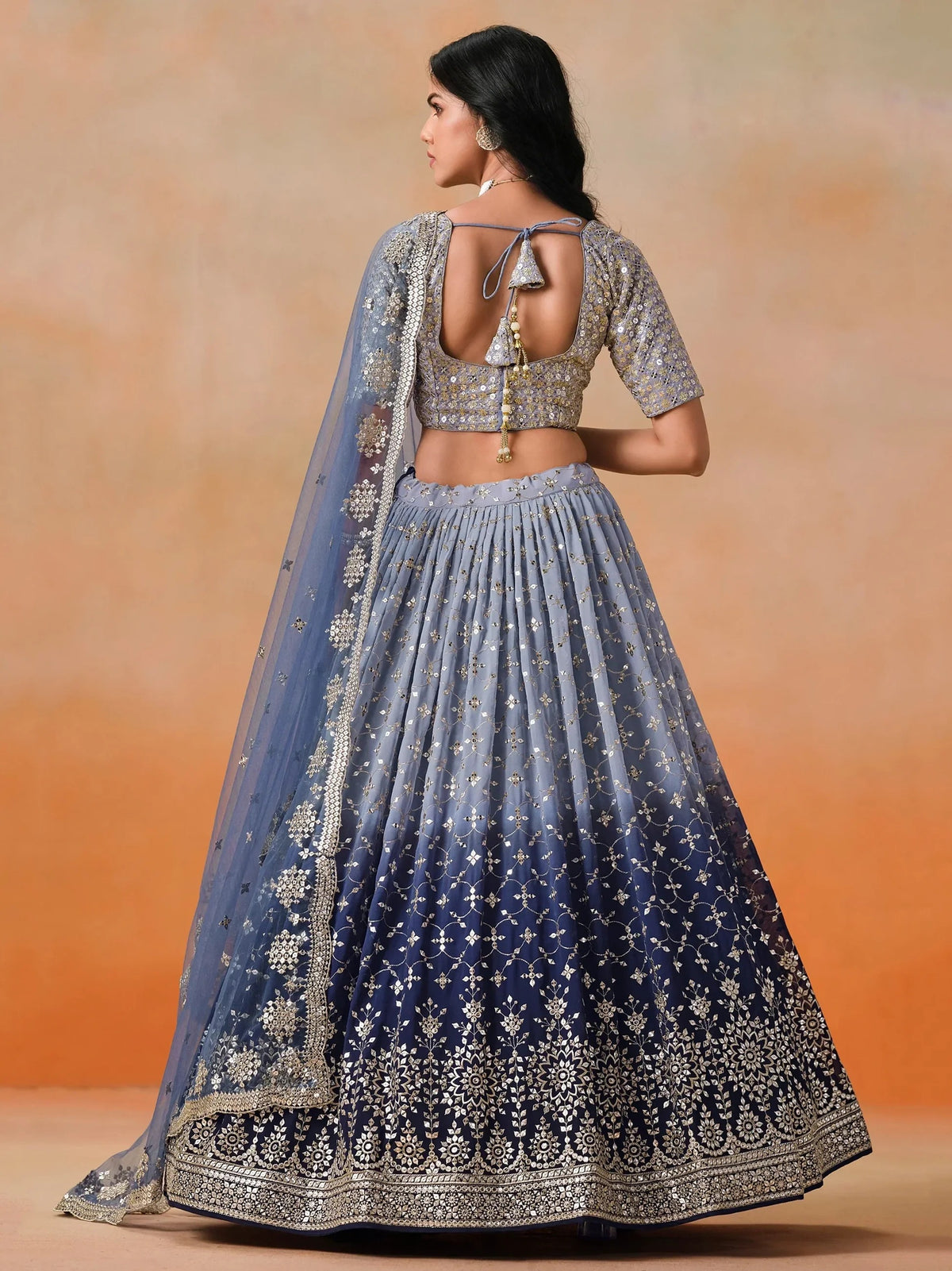 Navy Georgette Sequins Work Lehenga Choli