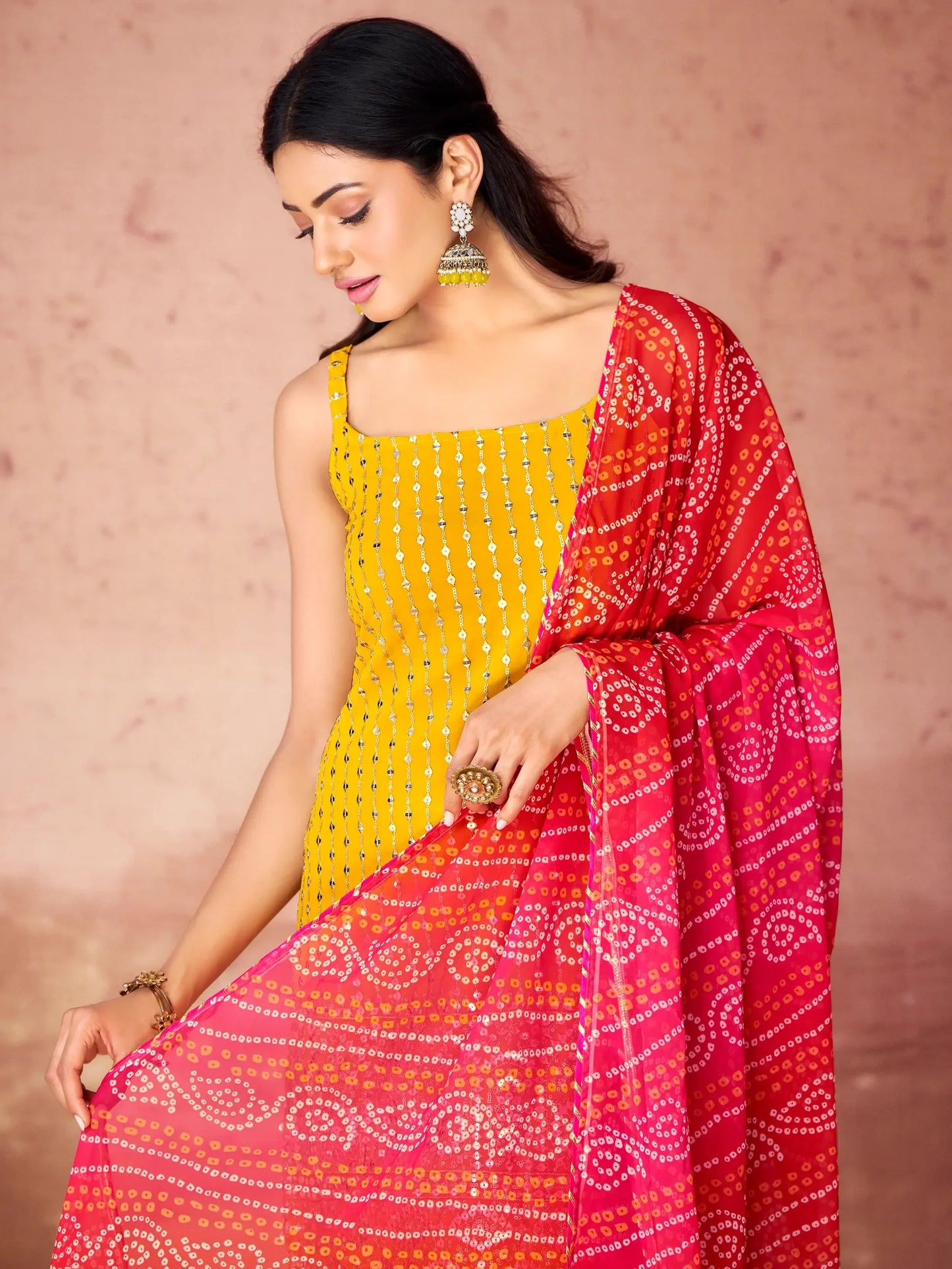 Yellow Georgette Sharara Suit With Dupatta