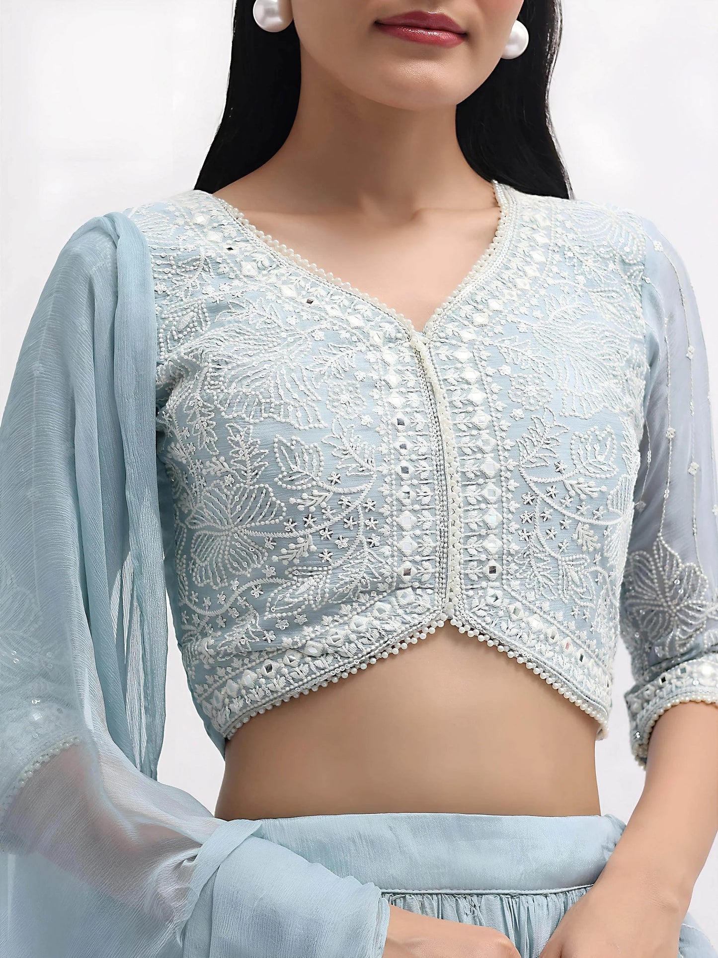 Baby Blue Sequin Georgette Lehenga Set